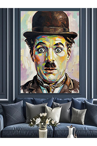 KanvasSepeti Τσάρλι Τσάπλιν Υψηλής ποιότητας ελαιογραφία Με υφή Καμβάς ζωγραφ...