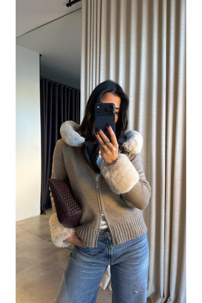 My Blog Light Mink Hooded Fur Cardigan - 251098