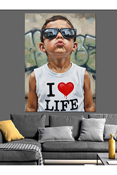 KanvasSepeti I Love cu ochelari Pictură în ulei de înaltă calitate texturat C...