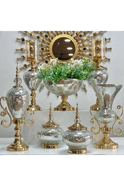 city gold 7 Parça Silver Gold Salon Aksesuar Seti Konsol Takımı Dekoratif