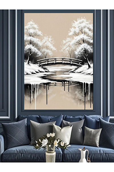 KanvasSepeti Podul înzăpezit Iarnă Pictură în ulei de înaltă calitate textura...