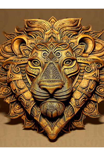 shop Detaylı Aslan Başı Duvar Dekoru - Gotik Tarz 3D Sanat