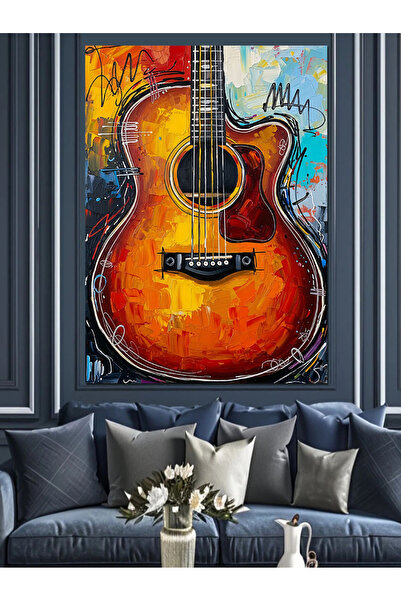 KanvasSepeti Chitară acustică Pictură în ulei de înaltă calitate texturat Can...