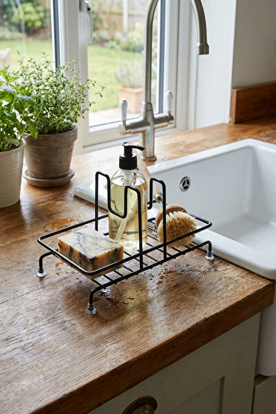 MAKRİ HOME Black Liquid Soap Dispenser Stand Countertop Bathroom Kitchen Organizer, Square Organizer