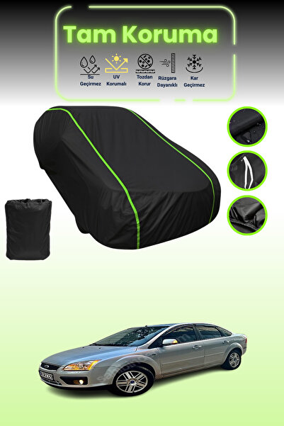 Dokaca Neo غطاء حماية للسيارة متوافق مع سيارة فورد فوكس قماش مجدّل ذات الأبواب الأربعة من 2005 إلى 2007 باللون الأسود النيون