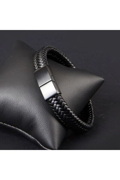 Gogoey Dbss1 Men's Leather Bracelet Stainless Steel Sport Metal Black