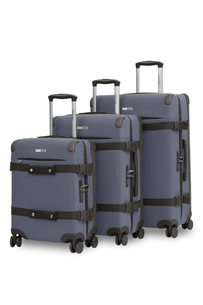 PARAJOHN Retro grey 3-piece luggage set with 20/24/28 inch cases, hard shell and smooth 360° spinner wheels.