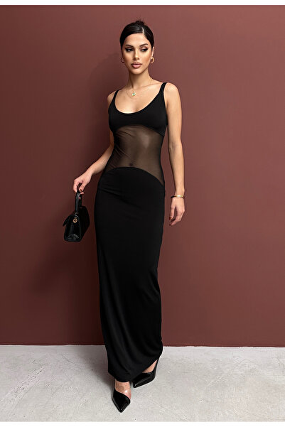 XELA KADIN TÜL DETAYLI AYARLANABİLİR ASKILI MAXİ BOY SANDY ELBİSE
