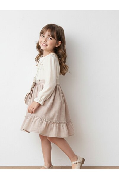 Cherrys Bebek Robası Piped Linen Girl's Dress