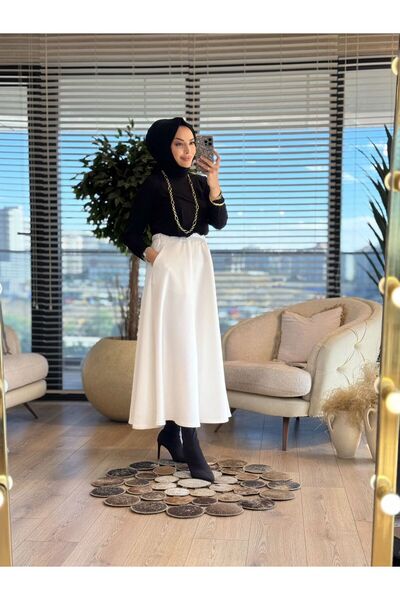 ALANURMODA Fustă evazată cu buzunare Scuba