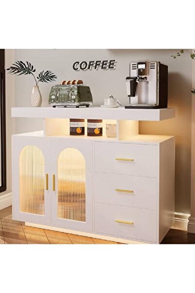 NKX Dystler Coffee Bar Cabinet with Storage, Sideboard 3 Drawers & 2 Doors Storage Table for Kitchen