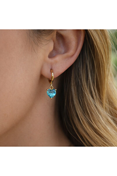 Heppii أقراط دائرية صغيرة من حجر القلب الأزرق المتدلي بتصميم أنيق وبسيط