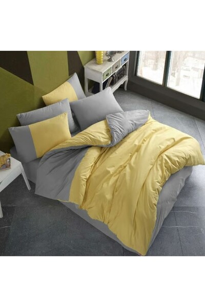 Hobby غطاء لحاف من قماش البوبلين مقاس كينج باللون الأصفر الماسي