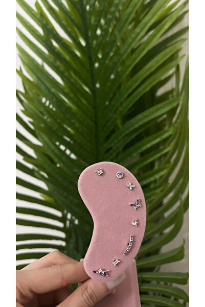 STİL NOKTA Çelik Tragus Pıercing 8 Adet Zirkon Mıhlama Taş Lila Ve Gümüş Renk...