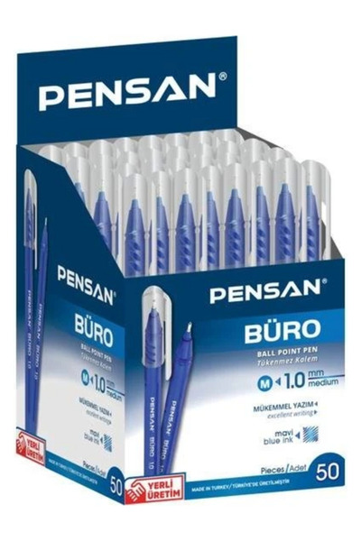 Pensan Yüksek Kalite Tükenmez Kalem 50 Adet 1.0 mm Mavi Renk Ergonomik Formda...