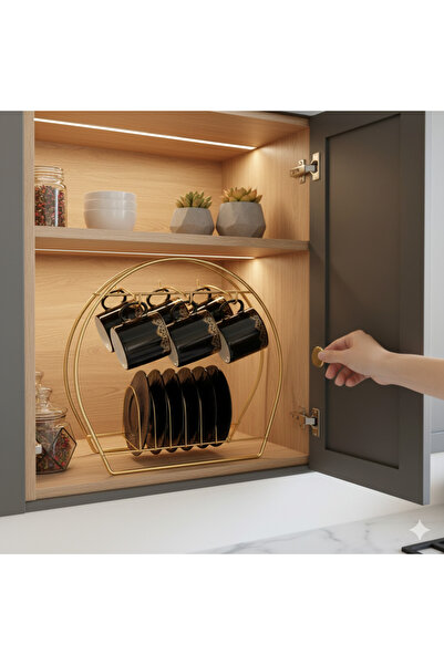 ViATOM Altın Kahve Fincan Standı 6'lı Fincalık Altın Renginde Kahve Bardaklığı