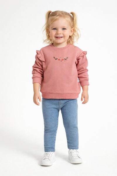 dinamik çocuk طقم عطلة مكون من قطعتين لطفلة صغيرة يتضمن بنطال جينز مرن مزين ب...