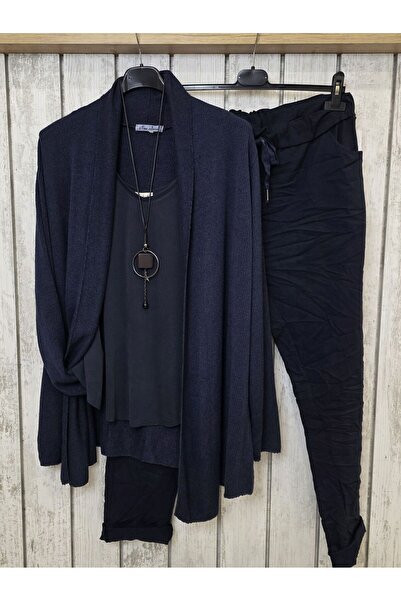 pudubutik Navy Blue Shawl Collar Italian Cardigan