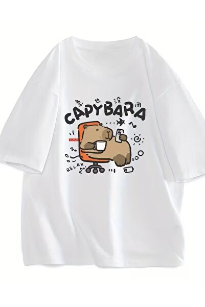 LELVANİ تي شيرت بنمط مكتوب عليه الرسوم المتحركة مطبوع كابي بارا