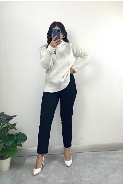 NİSUM MODA Stone Detailed Half Fisherman Knit Sweater