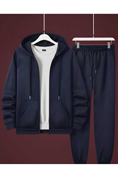 QAST GİYİM SANATI طقم رياضي أزرق داكن بغطاء رأس مقاس كبير