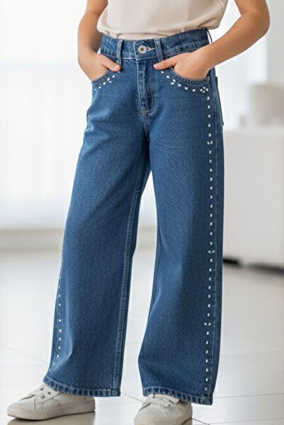 Breeze Pantaloni din denim pentru fete cu accesorii Drop Stone 5-9 ani, albastru