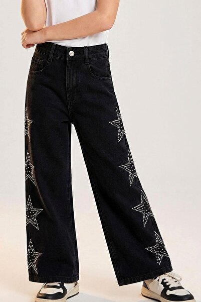 Breeze Pantaloni de blugi pentru fete Stone Star cu imprimeu 5-9 ani, negri