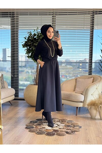 ALANURMODA Fustă evazată cu buzunare Scuba