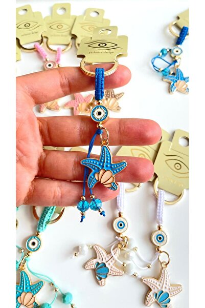 Cassime Breloc Blue Sea Star placat cu aur cu ochi Evil Eye