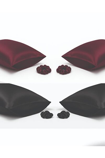 Doolo Design Silk Satin Pillowcase - Set of 4 Black Burgundy