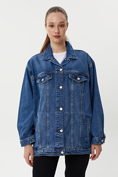 Twister Jeans BC J68-02 Middle Blue Oversize Kadın Kot Ceket Koyu Mavi