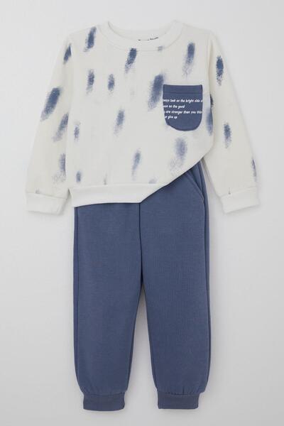 Donino Baby Donino Boys' Tracksuit Set with Spray Paint Pattern and Pocket Detail, Ages 2-5, Ecru