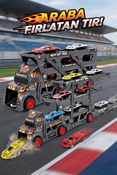 craftivio 6 Adet Metal Arabalı Fırlatma Fonksiyonlu Dev Tır Seti - 45cm Katla...