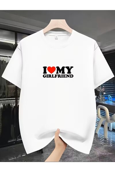 LELVANİ Tricou cu imprimeu cu model de inimă scrisă I MY GIRLFRIEND
