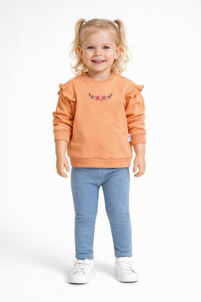 dinamik çocuk طقم عطلة مكون من قطعتين لطفلة صغيرة يتضمن بنطال جينز مرن مزين ب...