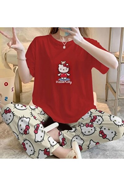Silona Homewear Σετ πιτζάμες με κοντό μανίκι Bahd Hello Kitty 2 σε κόκκινο χρώμα