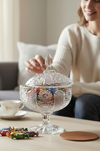 ALBETTO Lüks Kristal Cam Ayaklı Şekerlik, Lokumluk, dstg1044
