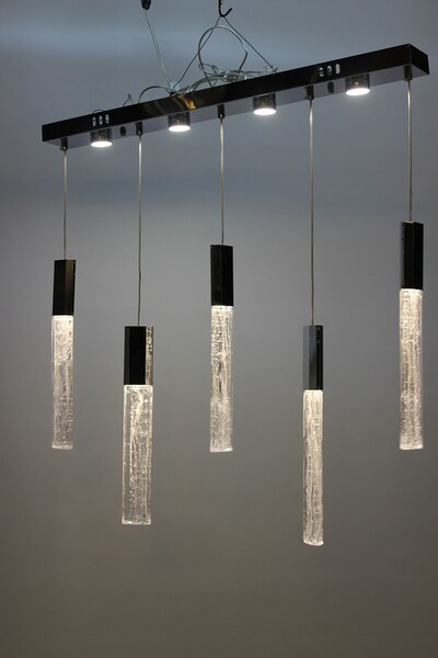 GN GEN AYDINLATMA Görkemli Gümüş Işıltılı Hava Kabarcıklı Kristal 5'li Sıralı...