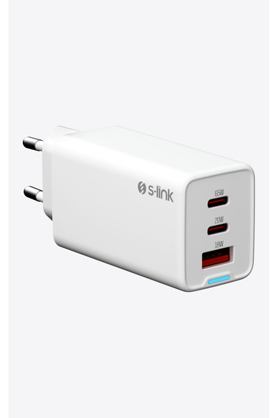 S-LINK 65W Şarj Adaptör 3 Port 2xUSB-C + USB-A GAN PD QC 18W Type GAN PD/PPS ...