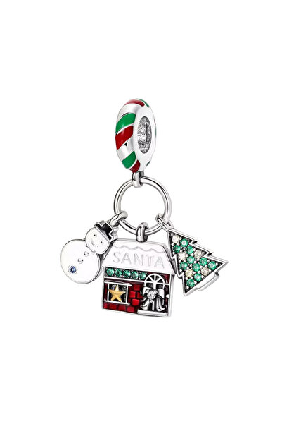 Fubena Snowman, Snowy House and Christmas Tree Dangle Charm