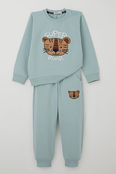 Breeze Σετ αθλητικής φόρμας για αγόρια με χαριτωμένο κέντημα τίγρης 1-4 ετών, νεροπράσινο