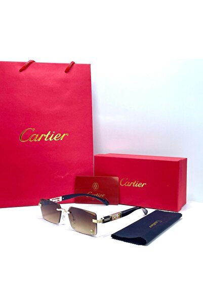 Sunglasses Men's sunglasses, gold frame and gradient brown lenses. Includes a red case, pouch, and cleaning cloth.