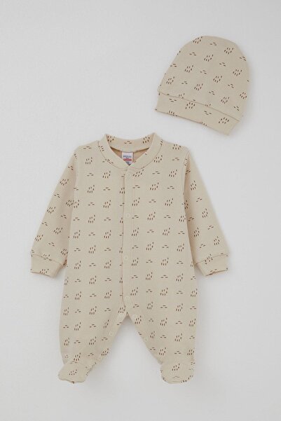 Breeze Baby Boy Booties Romper with Pattern 0-6 Months, Beige