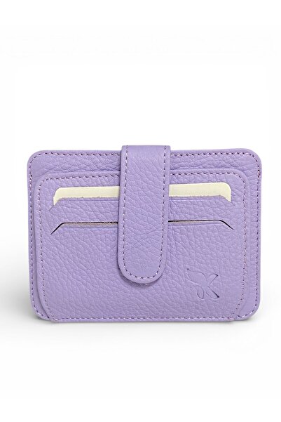 Gesa 100% Genuine Leather Top Snap Fastener Horizontal Model Lilac Card Holder & Wallet