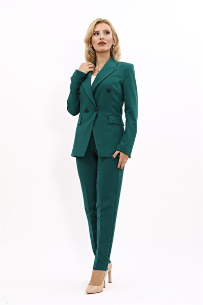 ÖNDER ÖZSOY Yakalı Kruvaze Modern Ceket & Dar Paça Pantolon Kadın Takım Elbis...