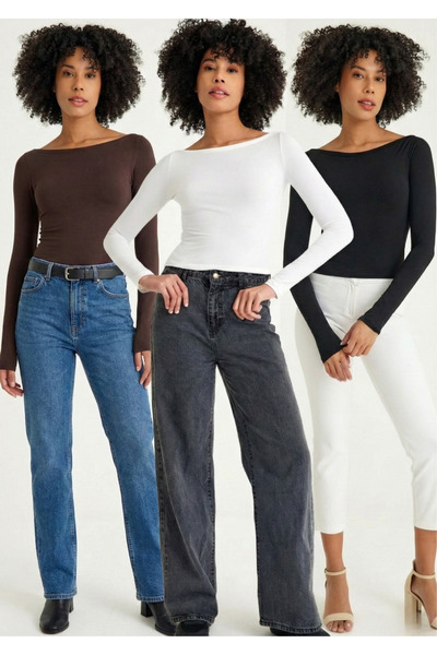 Moda Hour طقم ملابس داخلية نسائية مكون من 3 قطع بياقة قارب