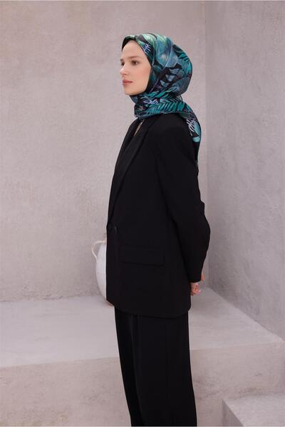 Belli Eșarfă de mătase cu model floral 4225D (Twill) Negru - 80