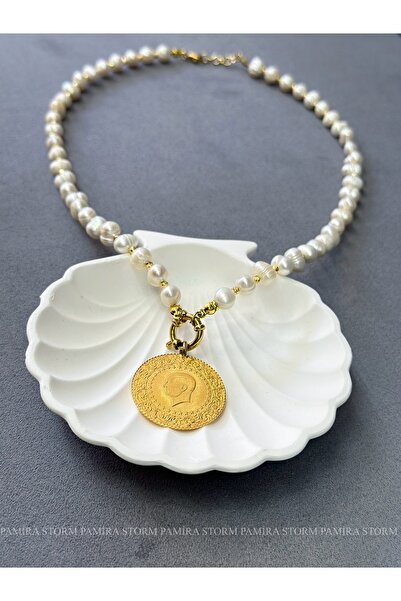 PS PAMİRA STORM ALTIN TAKILABİLEN ORİJİNAL İNCİ ÇEYREKLİ KOLYE TAM ALTIN KOLYE İNCİLİ ÇEYREKLİ KOLYE BİLEKLİK