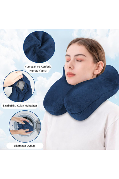 Privo Şişme Seyahat Boyun Yastığı | Ortopedik Boyun Destekli Hafif Taşınabilir Yastık