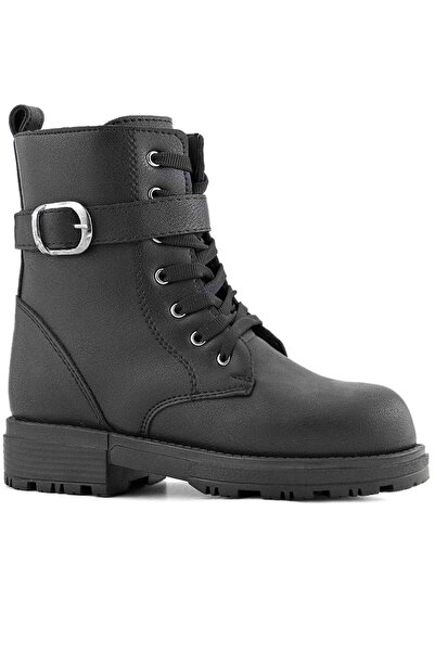 Rakerplus Cizme negre de iarnă pentru fete, cu șireturi și fermoar